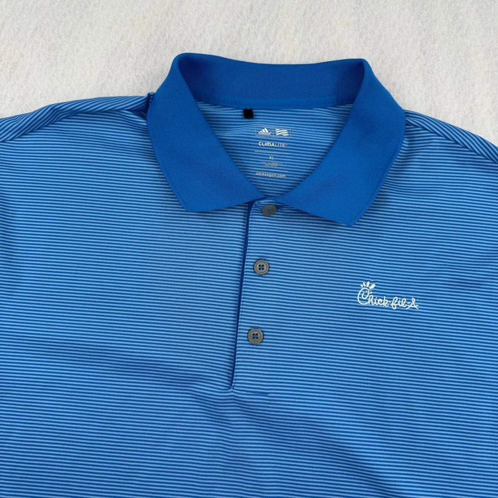 Adidas Chick-fil-A Leadership Climalite Golf Polo Shirt Mens XL Blue Striped